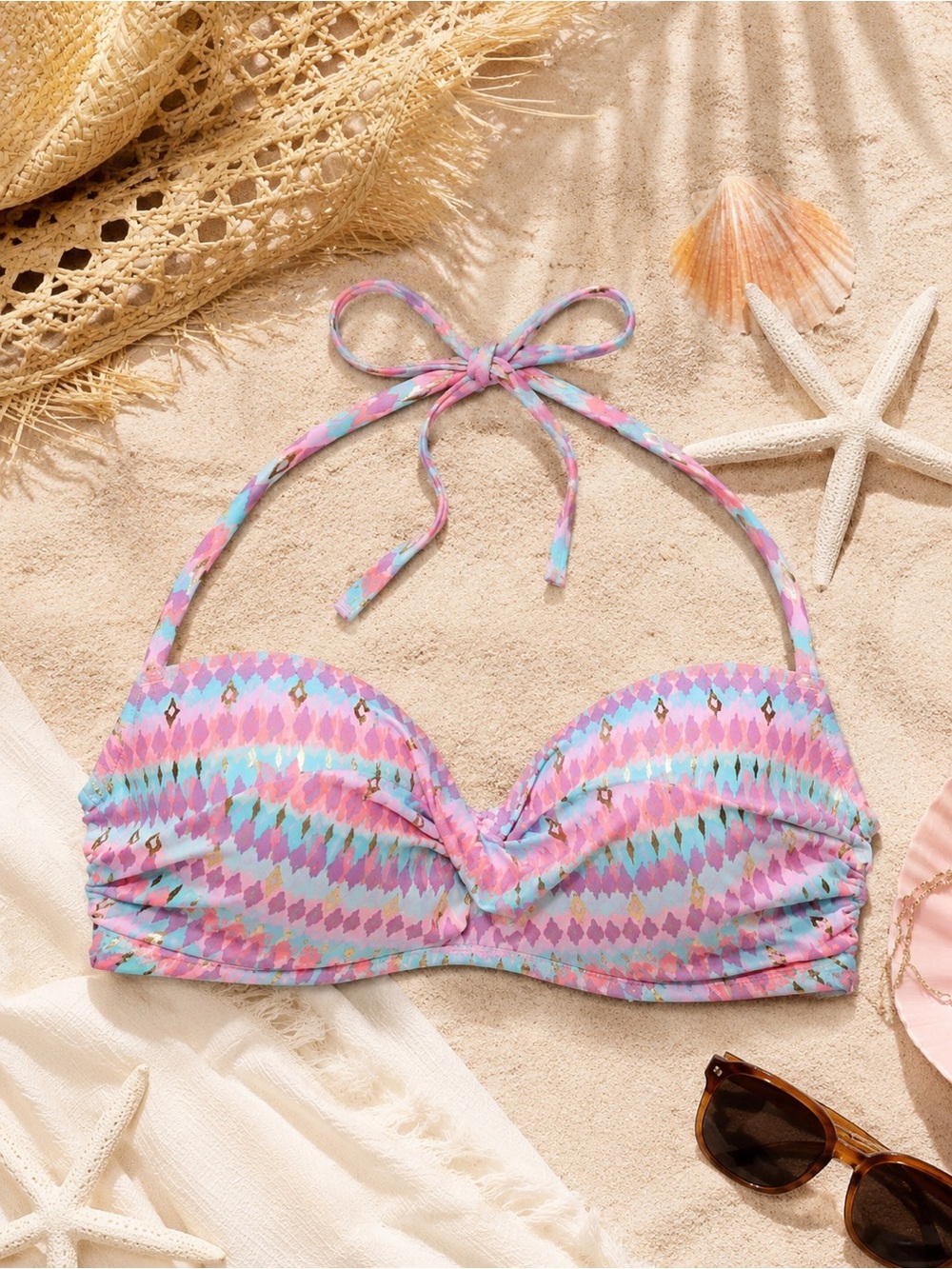 Shade & Shore Twist Front Halter Bikini Swimsuit Top Size 34B